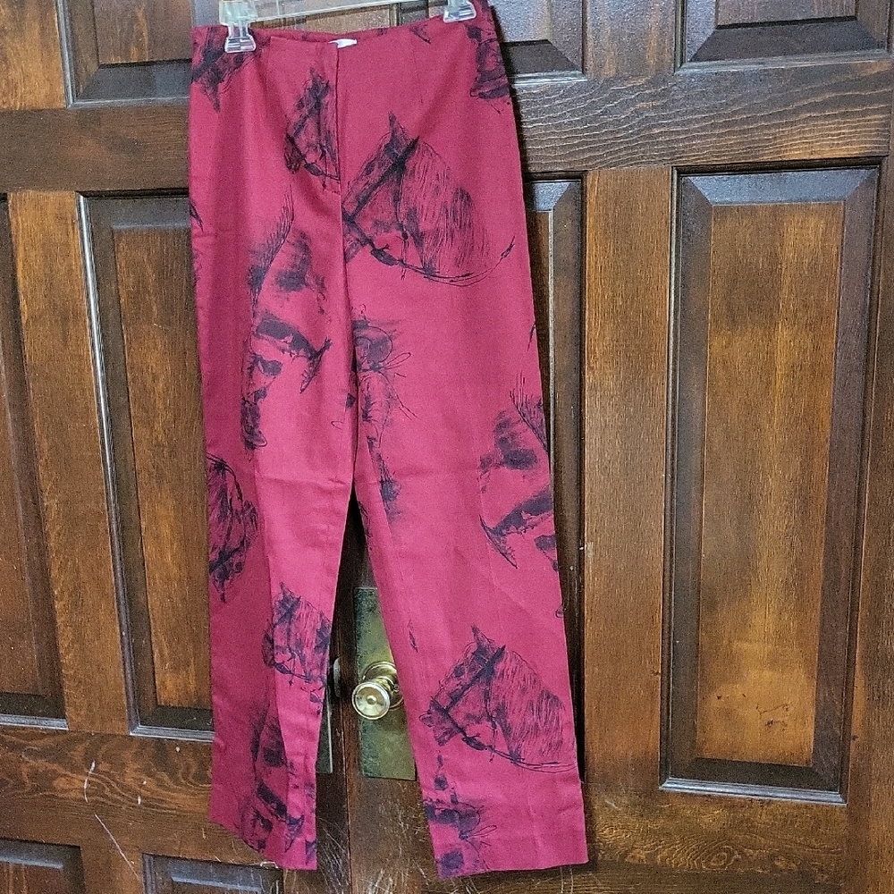 Eric Casuals Red Pants with Horse Head Print